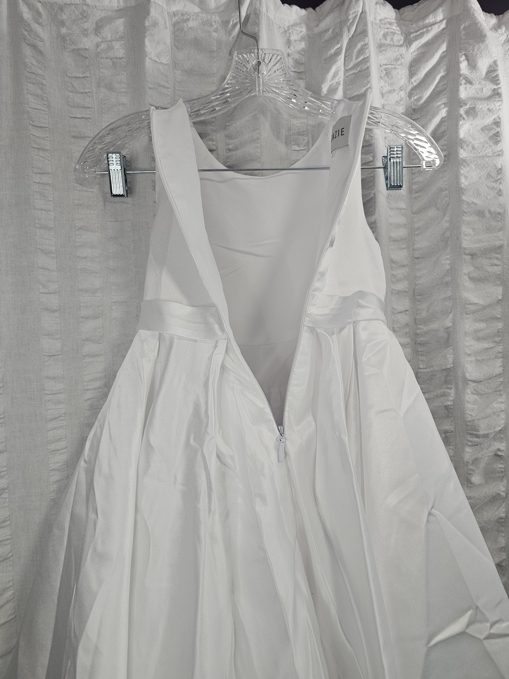 Azazie Coco Flower Girl Communion Pageant White A-Line Bow Matte Satin Dress - Picture 11 of 15